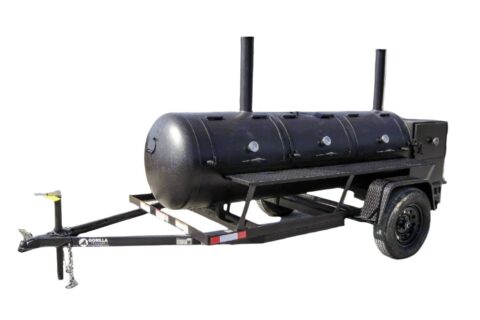BBQ Smoker 300 Gallon Pull Behind Trailer 2 Door 1/2 Smoker 1/2 Charcoal Grill